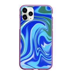 Чехол iPhone 11 Pro матовый Тай-дай с синим, зелёным и белым цветом, цвет: 3D-фиолетовый
