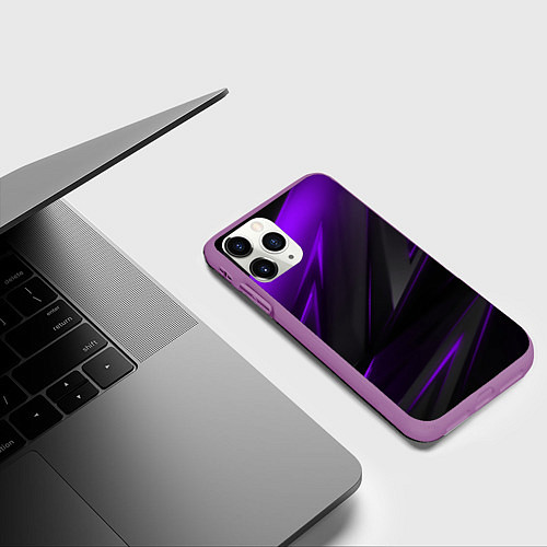 Чехол iPhone 11 Pro матовый Geometry Черный и фиолетовый / 3D-Фиолетовый – фото 3