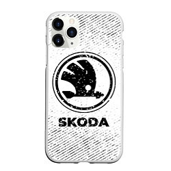 Чехол iPhone 11 Pro матовый Skoda с потертостями на светлом фоне, цвет: 3D-белый