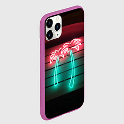 Чехол iPhone 11 Pro матовый Неоновые пальмы на доске - Зелёный, цвет: 3D-фиолетовый — фото 2
