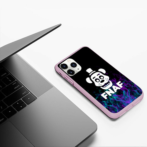 Чехол iPhone 11 Pro матовый Five Nights At Freddys - огонь неон / 3D-Розовый – фото 3