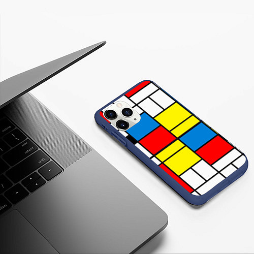 Чехол iPhone 11 Pro матовый Texture of squares rectangles / 3D-Тёмно-синий – фото 3