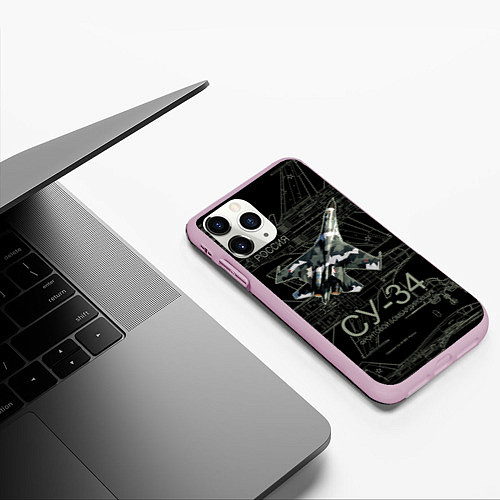 Чехол iPhone 11 Pro матовый Фронтовой истребитель-бомбардировщик Су-34 камуфля / 3D-Розовый – фото 3