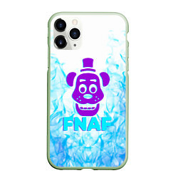 Чехол iPhone 11 Pro матовый Five Nights At Freddys - синий огонь на белом фоне