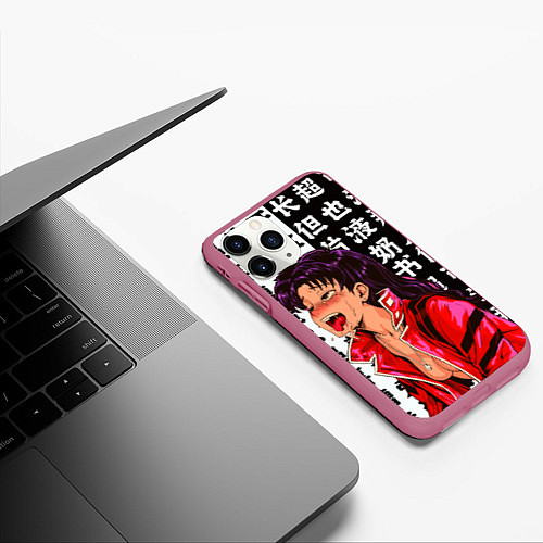 Чехол iPhone 11 Pro матовый Мисато Кацураги AHEGAO EVA / 3D-Малиновый – фото 3