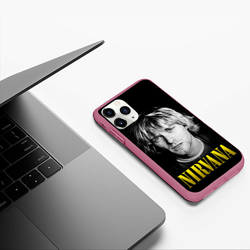 Чехол iPhone 11 Pro матовый Nirvana - Kurt Donald Cobain / 3D-Малиновый – фото 3