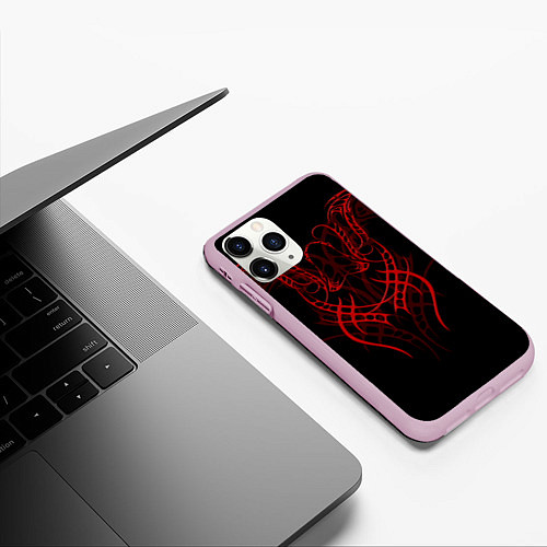 Чехол iPhone 11 Pro матовый Красный узор с глазами на спине / 3D-Розовый – фото 3