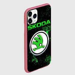 Чехол iPhone 11 Pro матовый SKODA - ЗЕЛЕНЫЕ БРЫЗГИ, цвет: 3D-малиновый — фото 2