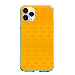 Чехол iPhone 11 Pro матовый Желтые кирпичики и цветы, цвет: 3D-салатовый