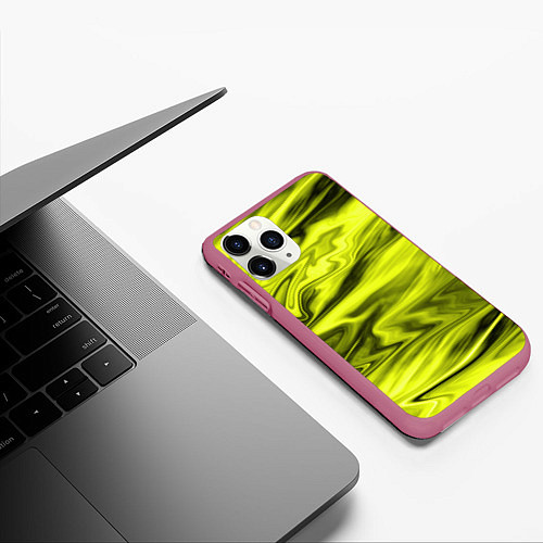 Чехол iPhone 11 Pro матовый Неоновый желтый с черным абстрактный узор / 3D-Малиновый – фото 3