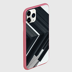 Чехол iPhone 11 Pro матовый Абстрактные геометрические линии - Белый, цвет: 3D-малиновый — фото 2