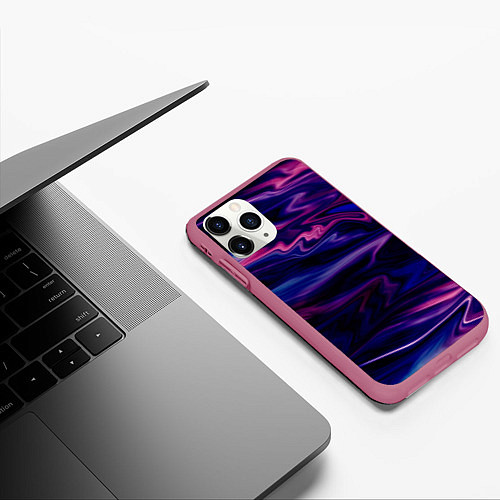 Чехол iPhone 11 Pro матовый Фиолетово-розовый абстрактный узор / 3D-Малиновый – фото 3