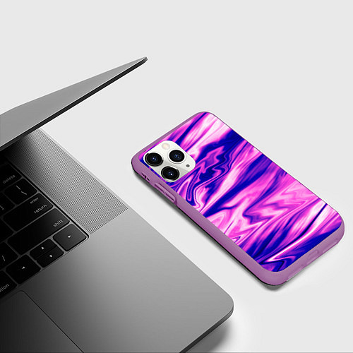 Чехол iPhone 11 Pro матовый Розово-фиолетовый мраморный узор / 3D-Фиолетовый – фото 3