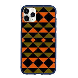 Чехол iPhone 11 Pro матовый Геометрический узор черно-оранжевые фигуры, цвет: 3D-тёмно-синий