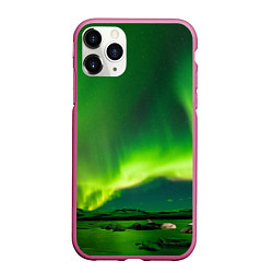 Чехол iPhone 11 Pro матовый Абстрактное полярное сияние - Зелёный, цвет: 3D-малиновый