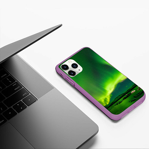 Чехол iPhone 11 Pro матовый Абстрактное полярное сияние - Зелёный / 3D-Фиолетовый – фото 3