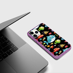 Чехол iPhone 11 Pro матовый Прикольная акула и другие жители океана, цвет: 3D-фиолетовый — фото 2