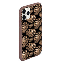 Чехол iPhone 11 Pro матовый Листья цветка монстеры на черном фоне, цвет: 3D-коричневый — фото 2