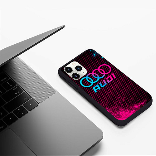 Чехол iPhone 11 Pro матовый Audi - neon gradient / 3D-Черный – фото 3
