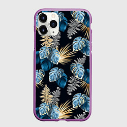 Чехол iPhone 11 Pro матовый Свет неоновых листьев, цвет: 3D-фиолетовый