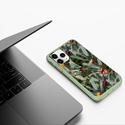 Чехол iPhone 11 Pro матовый Попугаи и Цветы Зелёные Джунгли, цвет: 3D-салатовый — фото 2