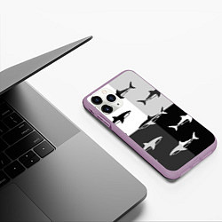 Чехол iPhone 11 Pro матовый Стая акул - pattern, цвет: 3D-сиреневый — фото 2