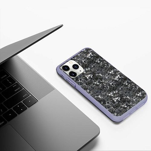 Чехол iPhone 11 Pro матовый Темно серый графитовый с текстурой камня / 3D-Светло-сиреневый – фото 3