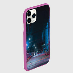 Чехол iPhone 11 Pro матовый Неоновая пустая улица города - Синий, цвет: 3D-фиолетовый — фото 2