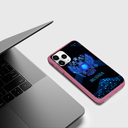 Чехол iPhone 11 Pro матовый Синий неоновый герб России, цвет: 3D-малиновый — фото 2