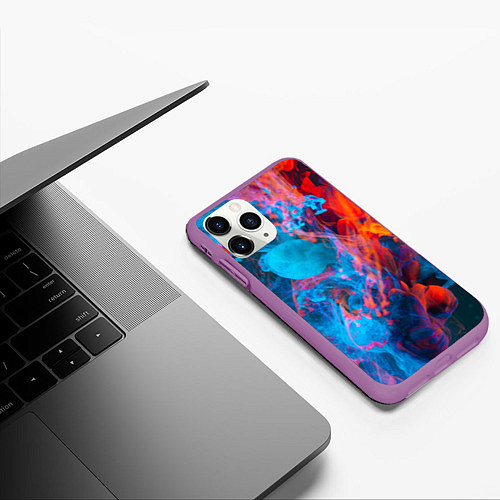 Чехол iPhone 11 Pro матовый Абстрактное переплетение оранжевой и синей красок / 3D-Фиолетовый – фото 3