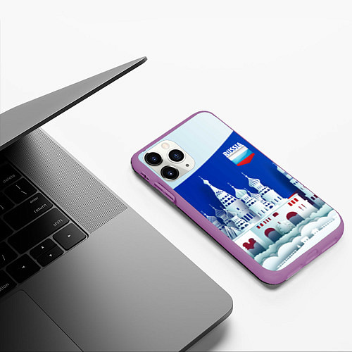 Чехол iPhone 11 Pro матовый Moscow: made in Russia / 3D-Фиолетовый – фото 3