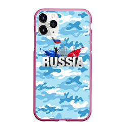 Чехол iPhone 11 Pro матовый Russia: синий камфуляж, цвет: 3D-малиновый