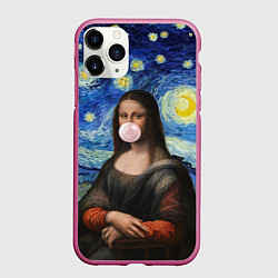 Чехол iPhone 11 Pro матовый Мона Лиза Приколы - Звездная ночь, цвет: 3D-малиновый