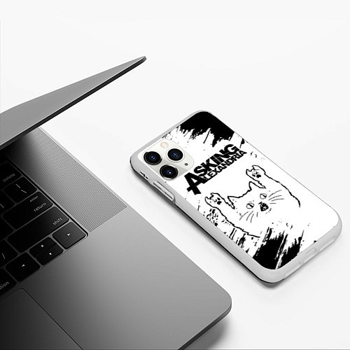 Чехол iPhone 11 Pro матовый Asking Alexandria рок кот на светлом фоне / 3D-Белый – фото 3