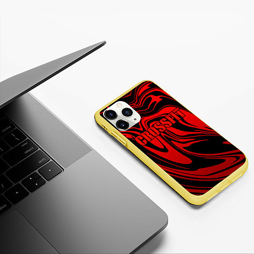 Чехол iPhone 11 Pro матовый Кроссфит - красные разводы / 3D-Желтый – фото 3
