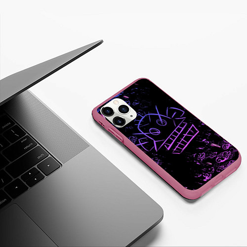 Чехол iPhone 11 Pro матовый League Of Legends неон - Arcane neon / 3D-Малиновый – фото 3