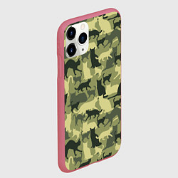 Чехол iPhone 11 Pro матовый Кошачий камуфляж в зеленой гамме, цвет: 3D-малиновый — фото 2