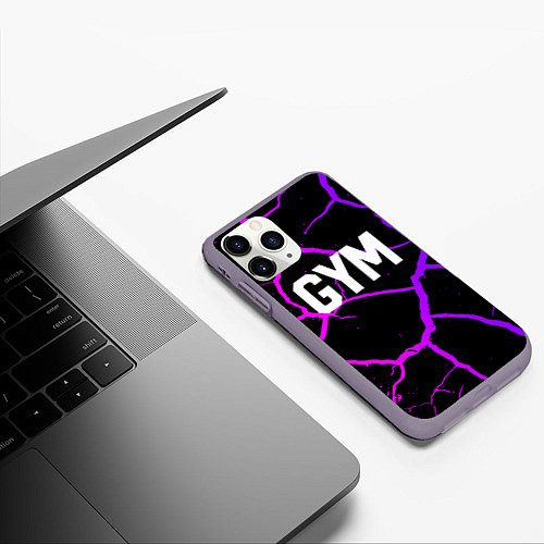 Чехол iPhone 11 Pro матовый Gym - Трещины неоновые / 3D-Серый – фото 3