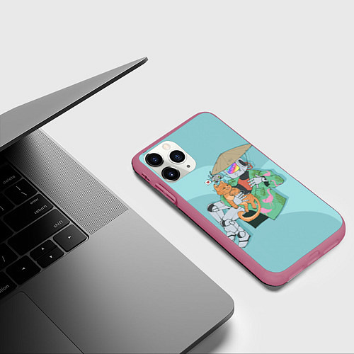 Чехол iPhone 11 Pro матовый Бродяга с друзьями / 3D-Малиновый – фото 3