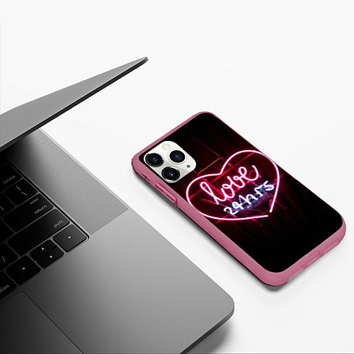 Чехол iPhone 11 Pro матовый Неоновая любовь 24 часа / 3D-Малиновый – фото 3