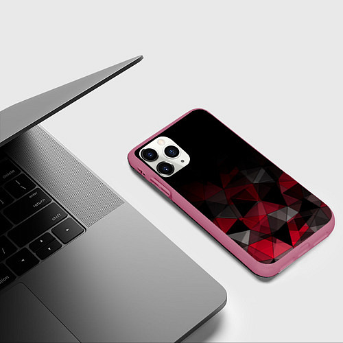 Чехол iPhone 11 Pro матовый Черно-красный геометрический / 3D-Малиновый – фото 3