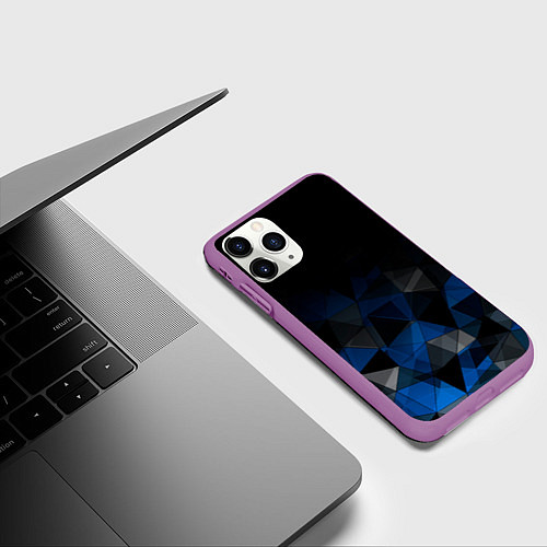 Чехол iPhone 11 Pro матовый Черно-синий геометрический / 3D-Фиолетовый – фото 3