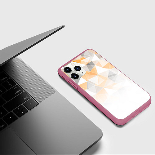 Чехол iPhone 11 Pro матовый Однотонный белый и желто-серый геометрический / 3D-Малиновый – фото 3