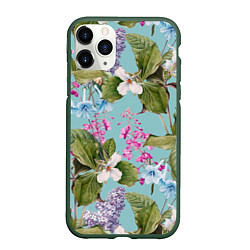 Чехол iPhone 11 Pro матовый Цветы Цветущая Сирень, цвет: 3D-темно-зеленый