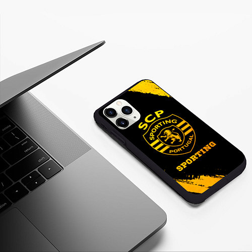 Чехол iPhone 11 Pro матовый Sporting - gold gradient / 3D-Черный – фото 3