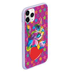 Чехол iPhone 11 Pro матовый Сердечный котик в поп-арте, цвет: 3D-светло-сиреневый — фото 2