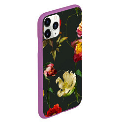 Чехол iPhone 11 Pro матовый Цветы Нарисованные Красные Розы и Лилии На Коричне, цвет: 3D-фиолетовый — фото 2