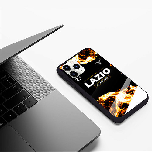 Чехол iPhone 11 Pro матовый Lazio legendary sport fire / 3D-Черный – фото 3