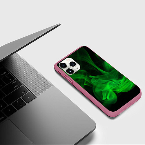 Чехол iPhone 11 Pro матовый Зелёный абстрактный дым / 3D-Малиновый – фото 3