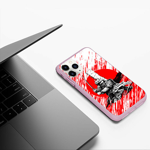 Чехол iPhone 11 Pro матовый Самурай в стойке на крови / 3D-Розовый – фото 3